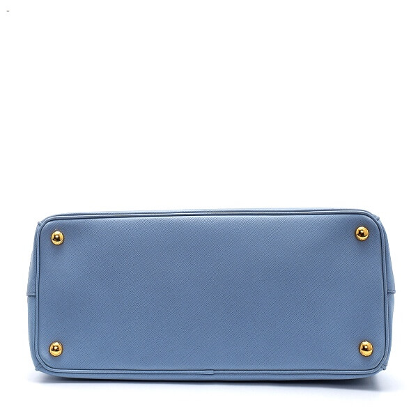 Prada - Baby Blue Saffiano Leather Double Zip Medium Tote Bag